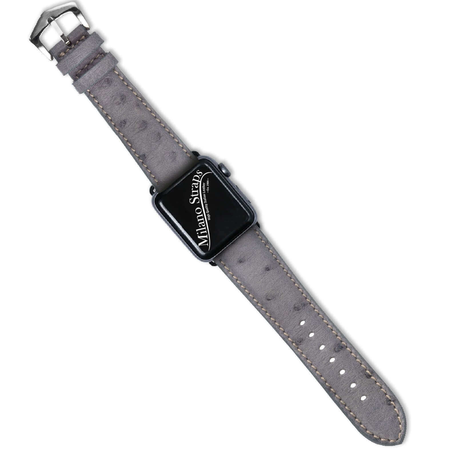 Apple Watch Leather Band ™ Grey Ostrich Leather Strap - Apple Watch Ostrich Bands- Milano Straps