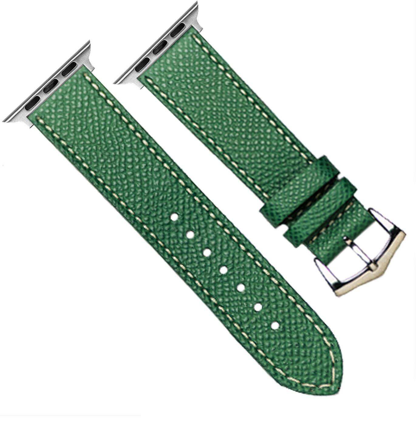 Apple Watch Leather Band ™ Hammered Green Ecru Stitches - Apple Watch Leather Straps- Milano Straps