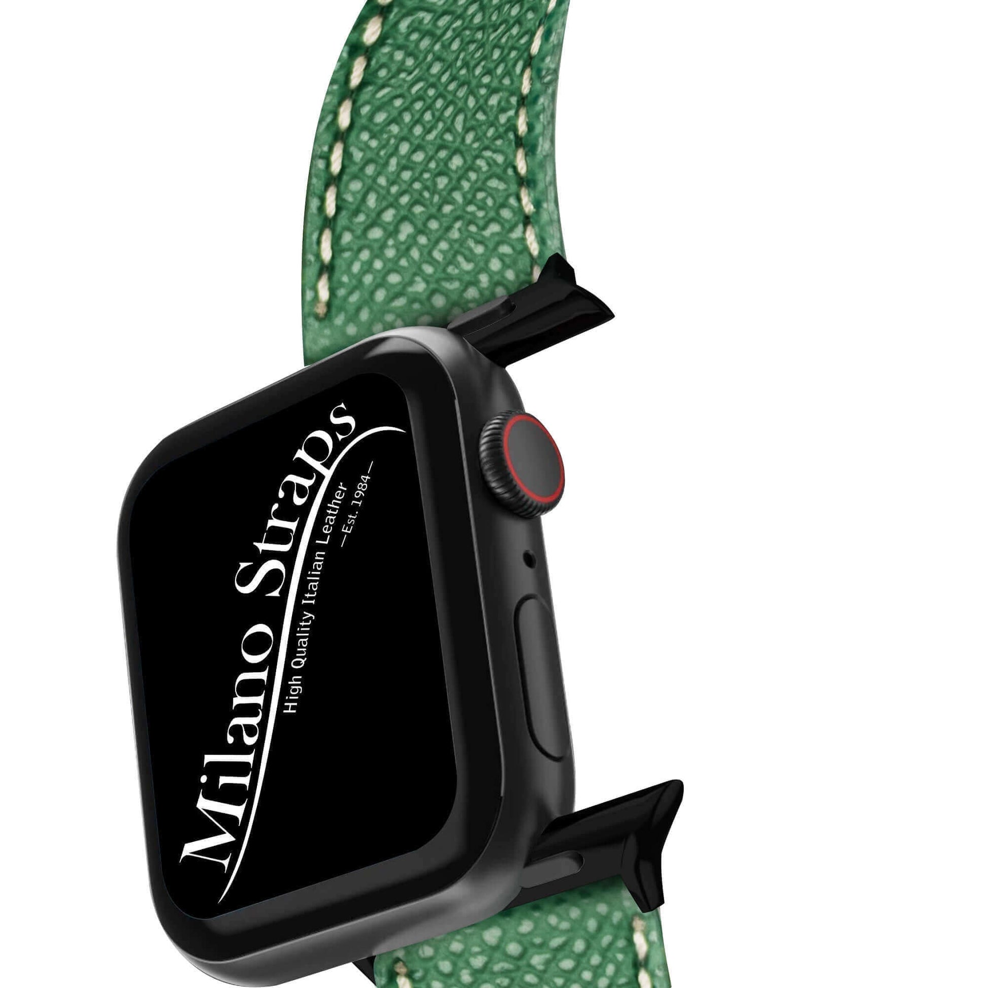 Apple Watch Leather Band ™ Hammered Green Ecru Stitches - Apple Watch Leather Straps- Milano Straps