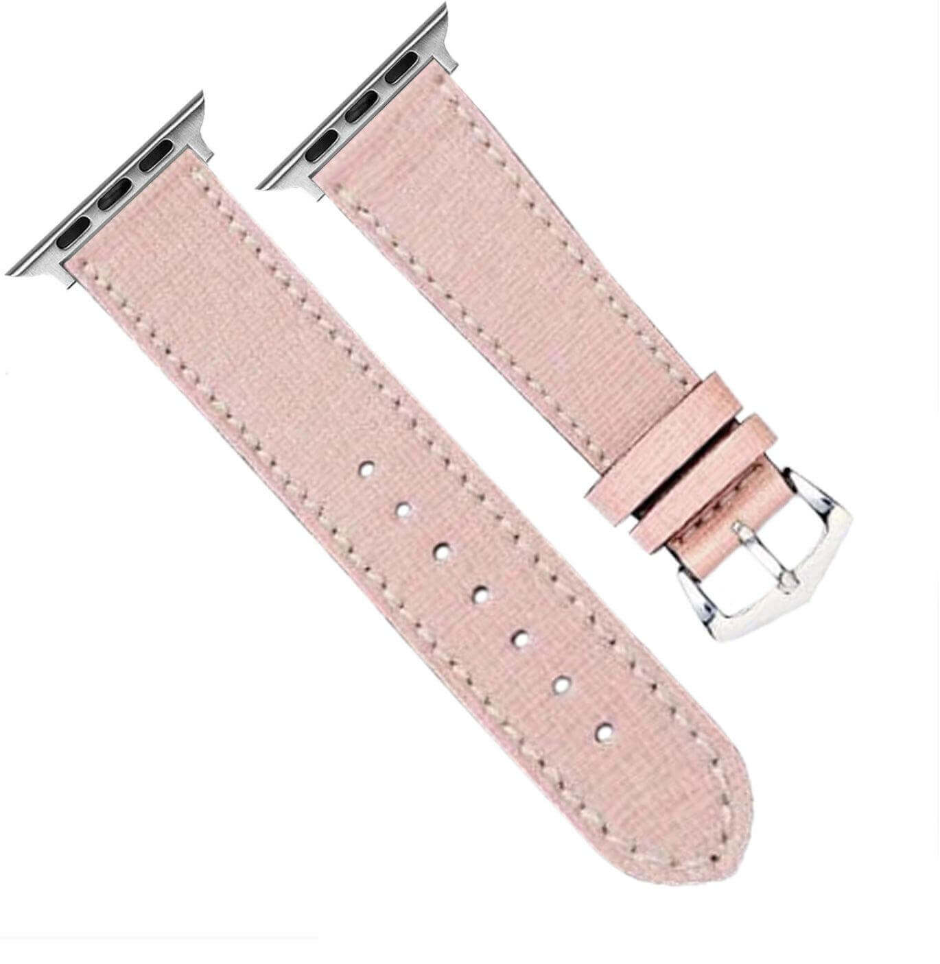 Apple Watch Leather Band ™ Hammered Pink Ecru Stitches - Apple Watch Leather Straps- Milano Straps