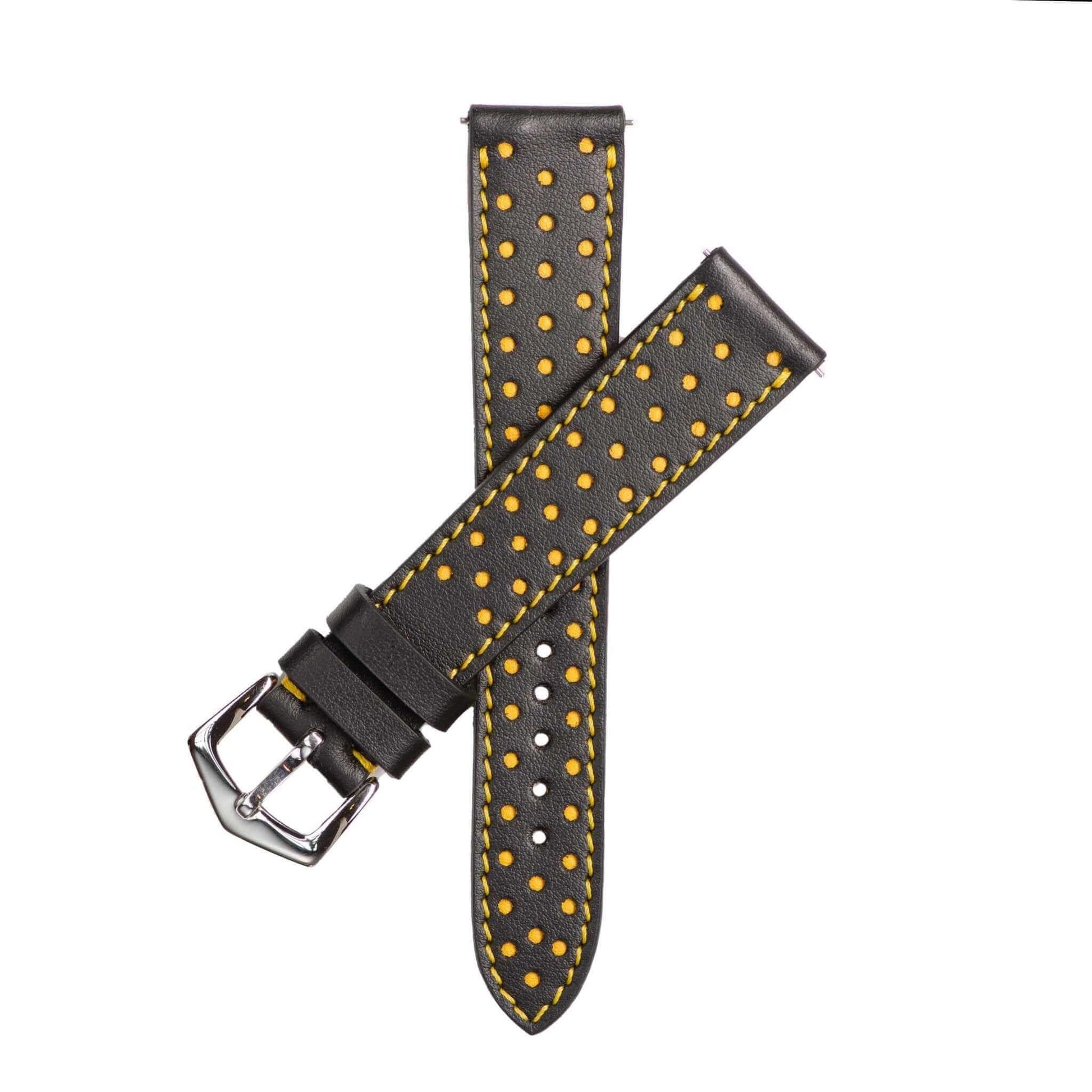 Black & Yellow "Driver" Leather Watch StrapMilano Straps#Watch Bands#