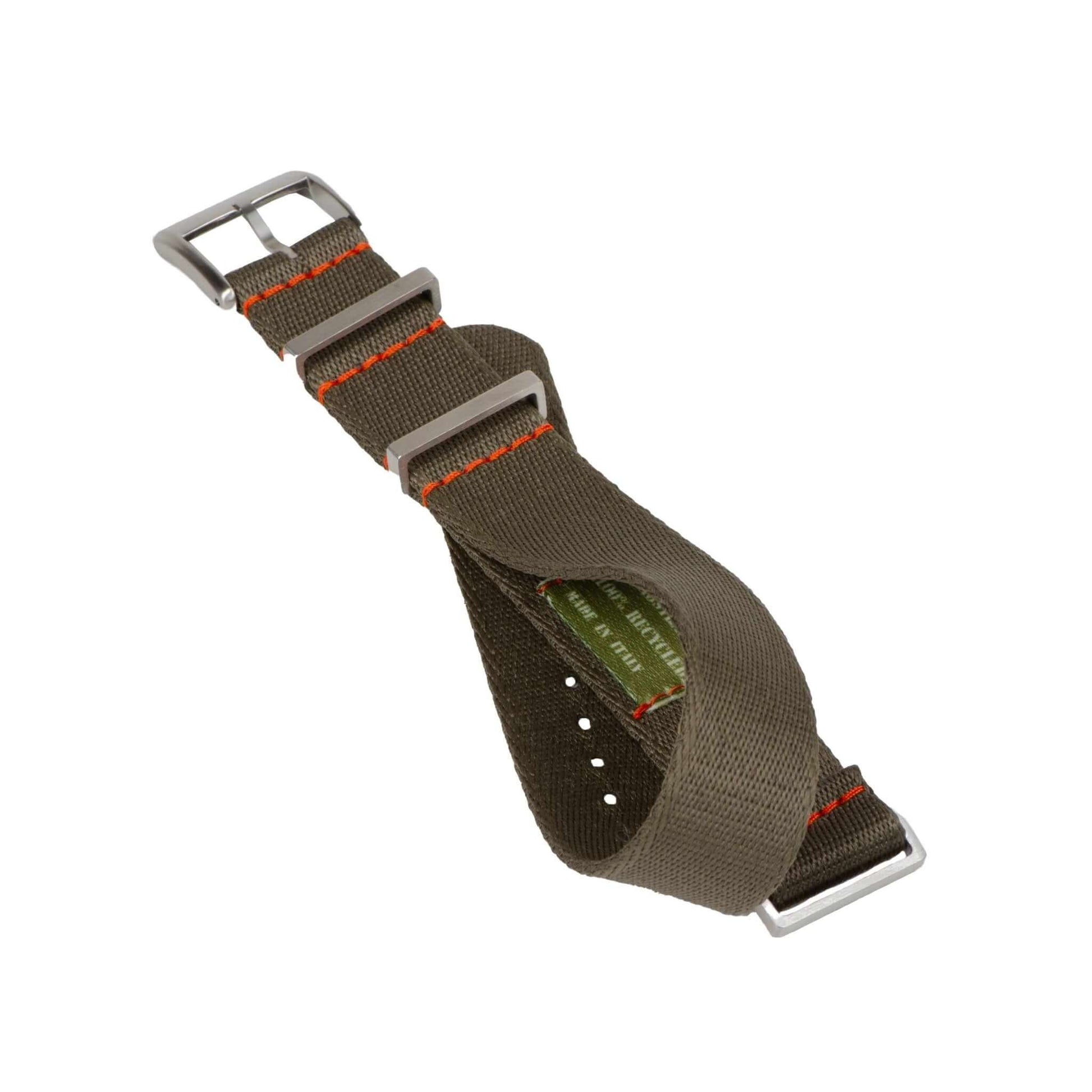 Recycled Nylon Military Watch Strap - Dark Green Orange Stitches - Milano Straps - #Watch Bands#