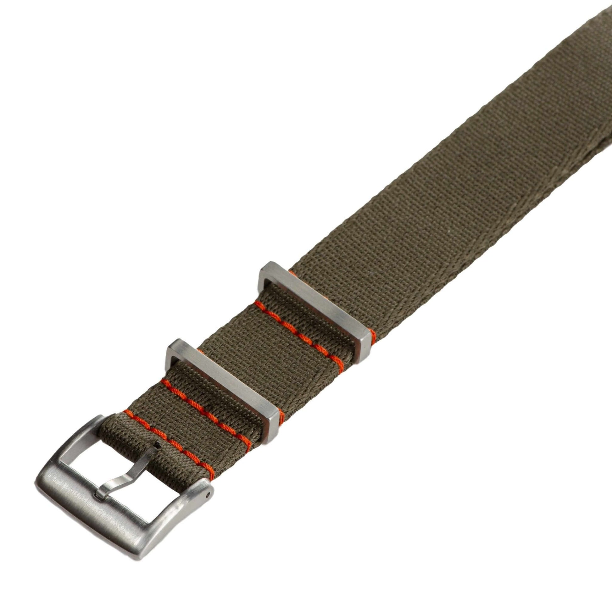 Recycled Nylon Military Watch Strap - Dark Green Orange Stitches - Milano Straps - #Watch Bands#