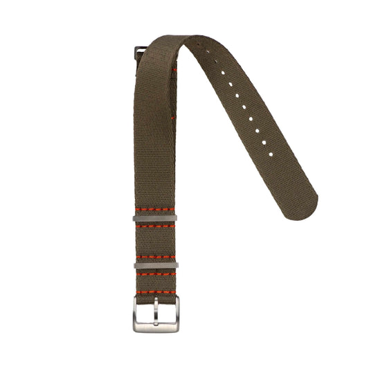 Recycled Nylon Military Watch Strap - Dark Green Orange Stitches - Milano Straps - #Watch Bands#