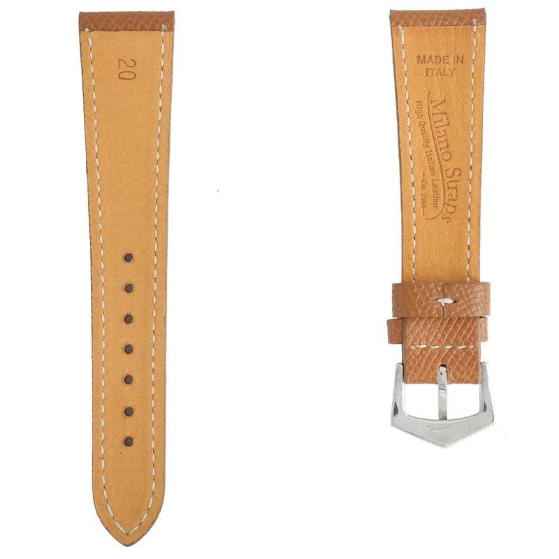 Tan Hammered Calfskin Ecru Stitches Watch strap - Milano Straps